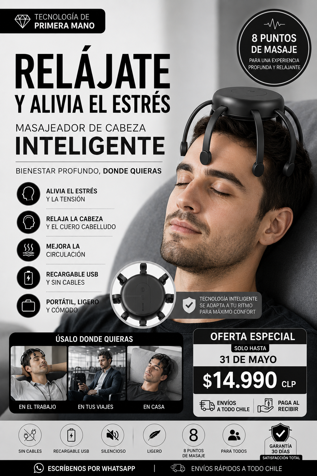 Masajeador De Cabeza Pulpo Recargable